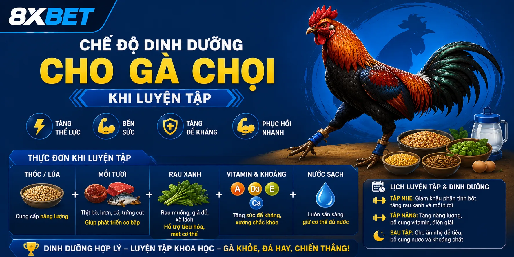Chế độ cho gà chọi ở thời gian tập luyện